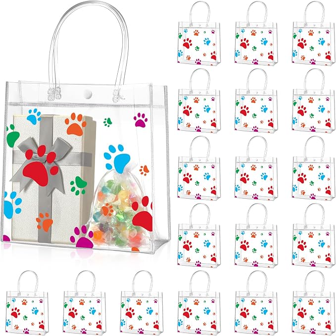 Teling 20 Packs Dog Paw Clear PVC Gift Bags by Teling