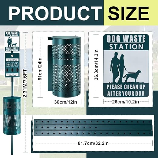 Qinyoung Dog Waste Station Galvanized Steel Outdoor Pet Bin - Image 2