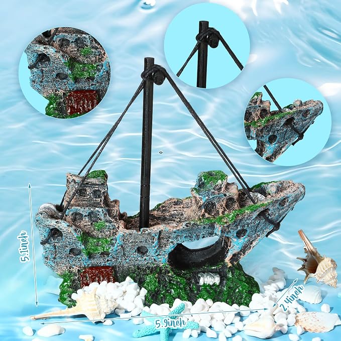 Wenqik Aquarium Decorations Large, Resin Sunken Shipwreck, Undersea Treasure - Image 5