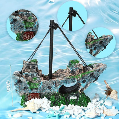 Wenqik Aquarium Decorations Large, Resin Sunken Shipwreck, Undersea Treasure - Image 5