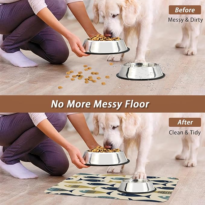 Fish Boho Dog Food Mat for Floors, Ocean Absorbent Quick-Dry Pet Feeding Mat - Image 5