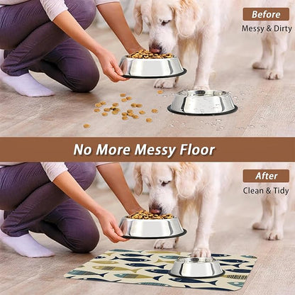 Fish Boho Dog Food Mat for Floors, Ocean Absorbent Quick-Dry Pet Feeding Mat - Image 5