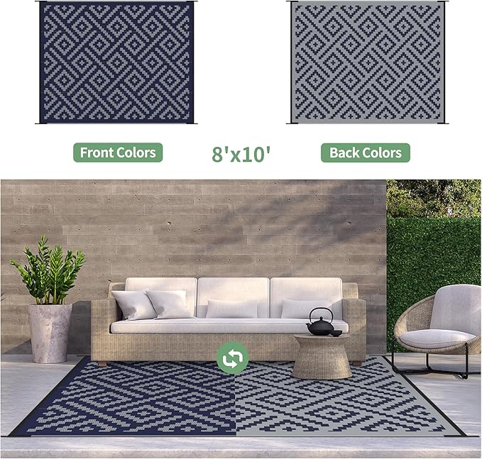 GENIMO Outdoor Rug for Patio Clearance, Reversible Plastic Straw Rugs for RV - Image 4