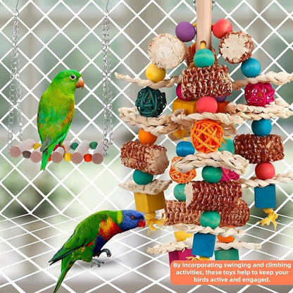 2 pcs Parrot Toys, Natural Corn Cob Bird Chewing Toys and Bird Swing Toy - Image 4