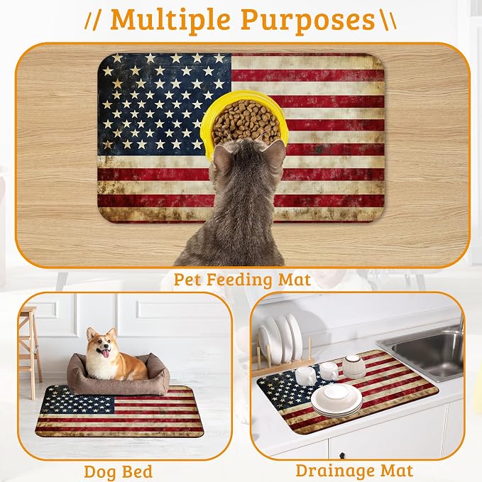Retro Flag Dog Cat Food Mat, Absorbent Waterproof Placemat - Image 7
