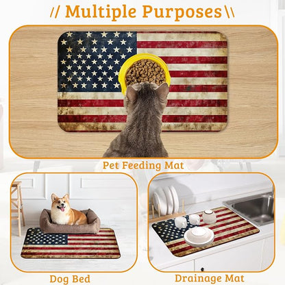 Retro Flag Dog Cat Food Mat, Absorbent Waterproof Placemat - Image 7