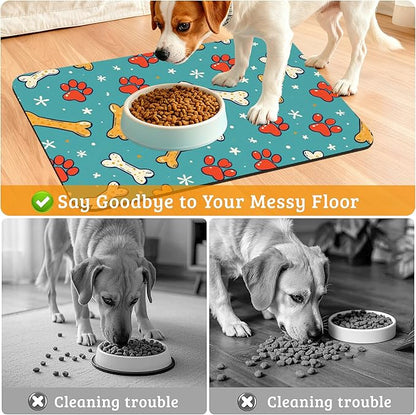 Dog Paws Cat Food Mat, Bones Absorbent Pet Feeding Mat - Image 4