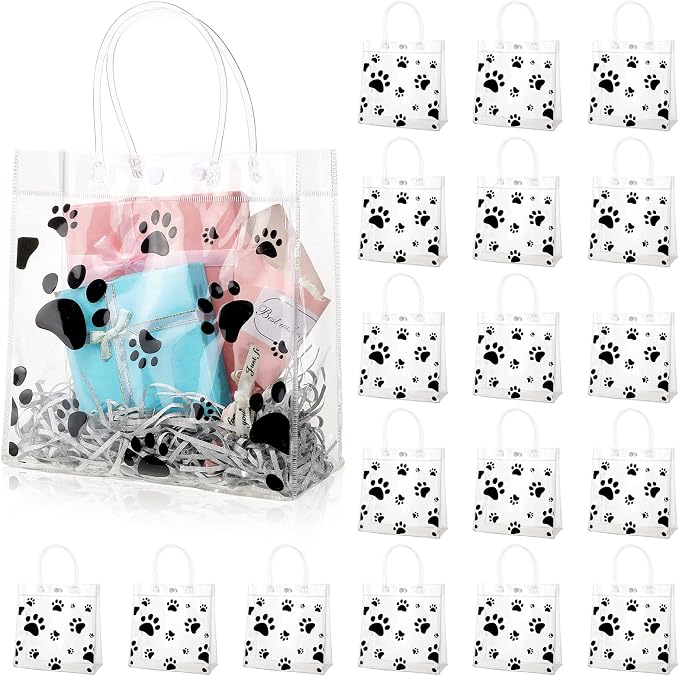Teling 20 Packs Dog Paw Clear PVC Gift Bags by Teling