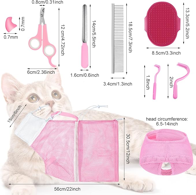 9 Pcs Cat Bathing Bag Set Cat Shower Bag Anti Bite and Scratch - Image 2