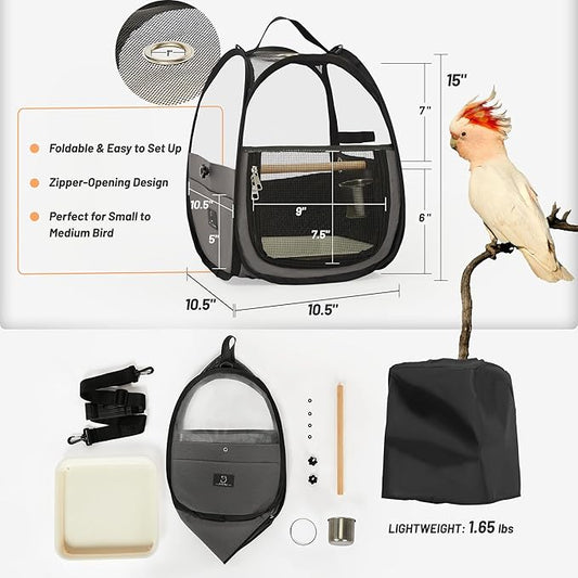 Bird Carrier for Travel with Clear Windows, Breathable Safe Fabric, Lightweight - Image 2