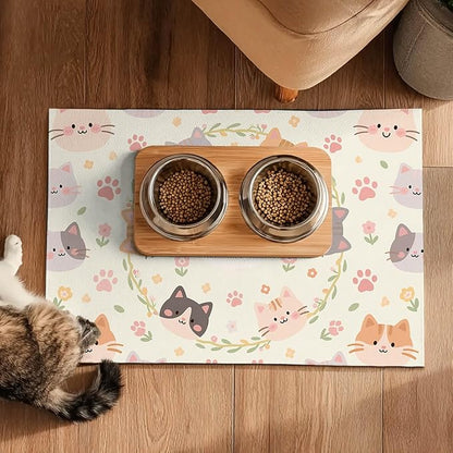Cat Feeding Mat 24x16 inch Floral Ring Kitten Print Pet Bowl Placemat Non Slip - Image 5