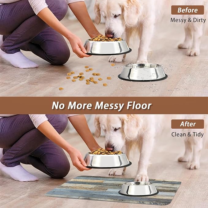 Vintage Barn Wooden Dog Cat Food Mat, Rustic Wood GrainAbsorbent Pet Feeding Mat - Image 5