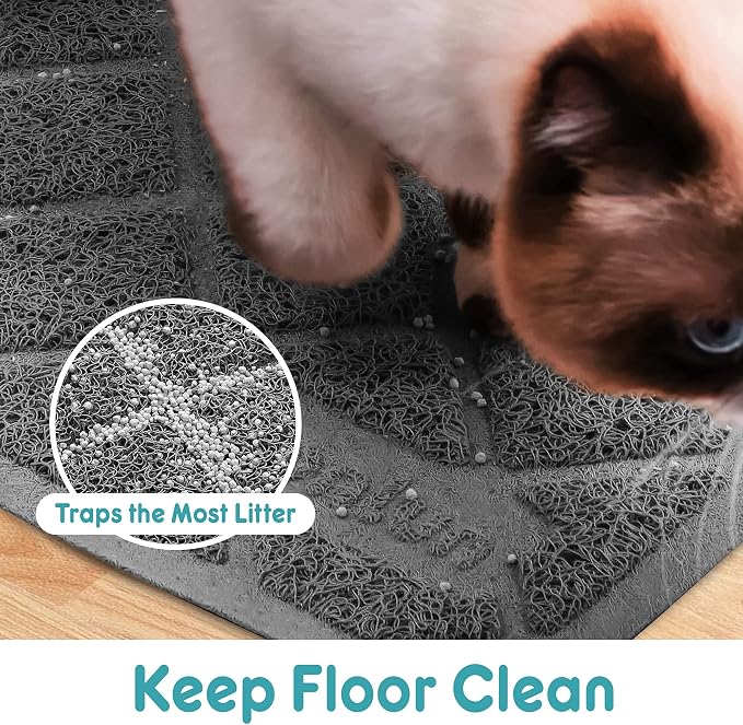 PVC Cat Litter Mat 24x15 Inch Grey, Less Waste Cat Litter Box Mat, Soft on - Image 3
