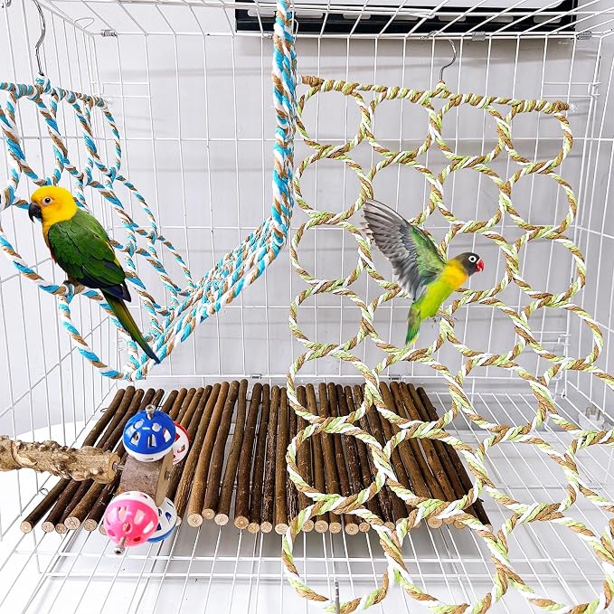 Bird Swing Climbing Rope Net Toys 14" x 24" Parakeet Hemp Rope Perch Swing - Image 5