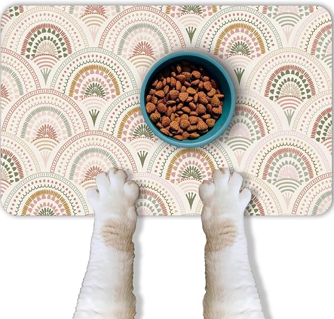 Dog Food Mat for Pet Cat Food Mat, Boho Absorbent Quick Dry Dog Bowl Mats for by BACDOILQ