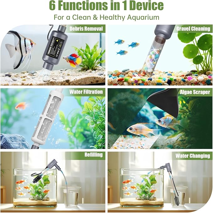 Cordless Aquarium Gravel Cleaner Vacuum: 6-in-1 Electric Fish Tank Cleaner - Image 2