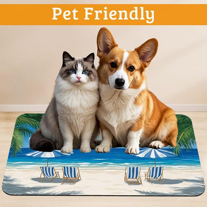 Pet Feeding Mat, Sea Beach Absorbent Dog Cat Food Mat Palm Tree Dog Mat - Image 2