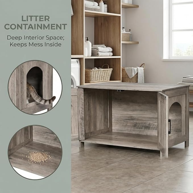 Homhedy Cat Litter Box Enclosure, Wooden Cat Washroom Furniture - Image 5