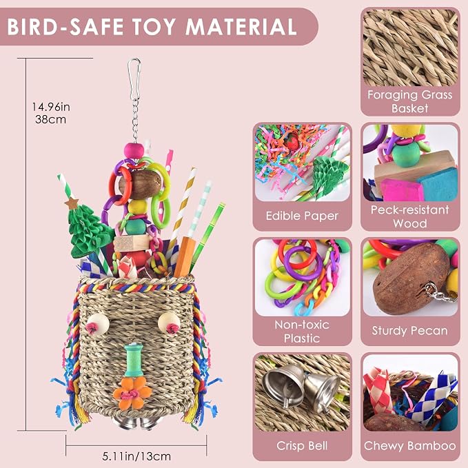 KATUMO Bird Toys, Parrot Grass Basket and Shredding Foraging - Image 2