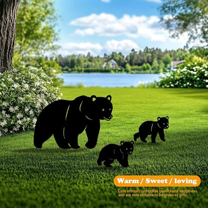 3 Pack Bear Metal Garden Decorative Stakes, Weather Proof Silhouette Statues - Image 2