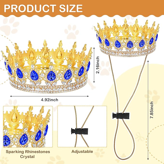 Abbylike Pet Rhinestone King Crown, Queen Crown - Image 2