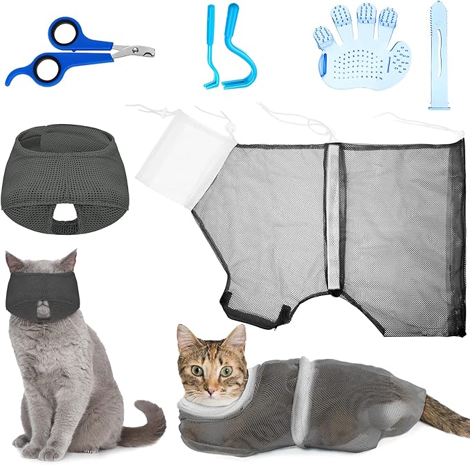 Patelai 5 Pcs Cat Bathing Bag Set Cat Grooming Bag Adjustable Pet Shower Net by Patelai