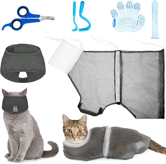 Patelai 5 Pcs Cat Bathing Bag Set Cat Grooming Bag Adjustable Pet Shower Net by Patelai
