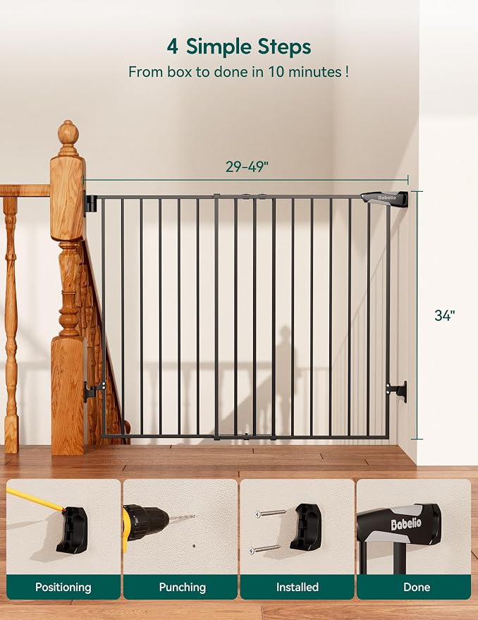 Babelio Baby Gate for Stairs, Kitchen & Doorways, No Bottom Bar| Easy - Image 7
