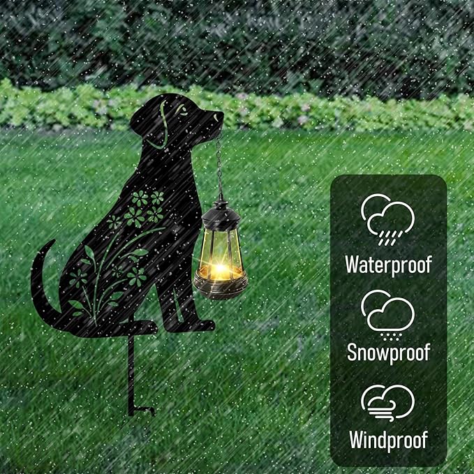 Bshine Dog Solar Light Outdoor Garden Decoration, Waterproof Metal Stake Black - Image 4