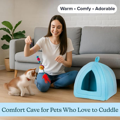 Cat House Indoor Cat Bed with Removable Foam Cushion, Plush Cat Tent Bed - Image 4