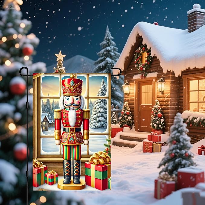 Christmas Garden Flag 12x18 Inch Nutcracker Soldier Decor Gift Box Snowy Pine - Image 7