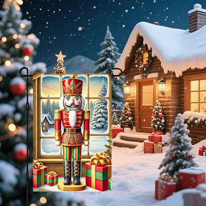 Christmas Garden Flag 12x18 Inch Nutcracker Soldier Decor Gift Box Snowy Pine - Image 7