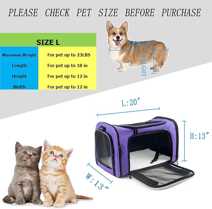 Soft Sided Carrier for Small Medium Cats Dogs, Removable Pad Collapsible Travel - Image 4
