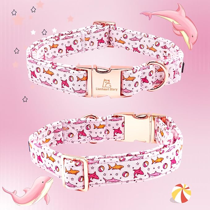 Lionheart glory Dog Collar Shark Print Dogs Bow Collar Adjustable Soft Pink Dog - Image 5