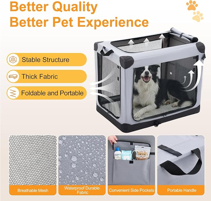 Dog Travel Crate 30 Inch, Portable Soft-Sided Travel Carriers - Image 5