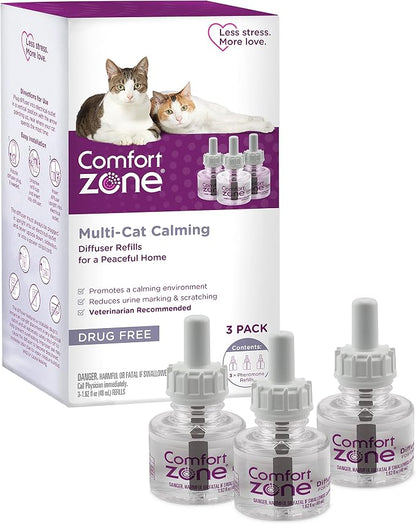 COMFORT ZONE Multi Cat Calming Diffuser Refill, 3 Pack – Cat Calming Pheromone by ComfortZone