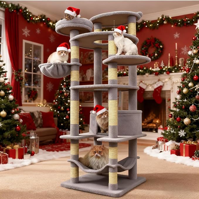 78.8" Large Cat Tree Tower for Indoor Kitties, Sisal Scratching Posts, Hammock - Image 8