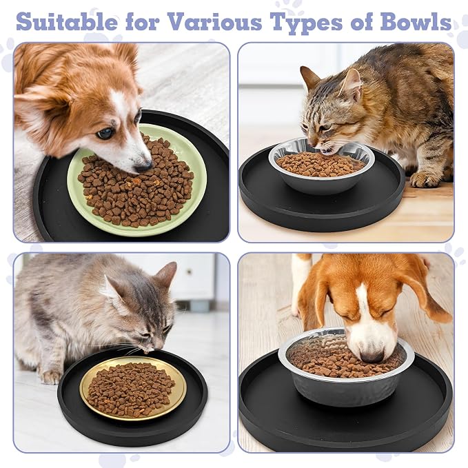 BNOSDM 2 PCS Dog Feeding Mat Black Silicone Pet Food Mats Waterproof - Image 8