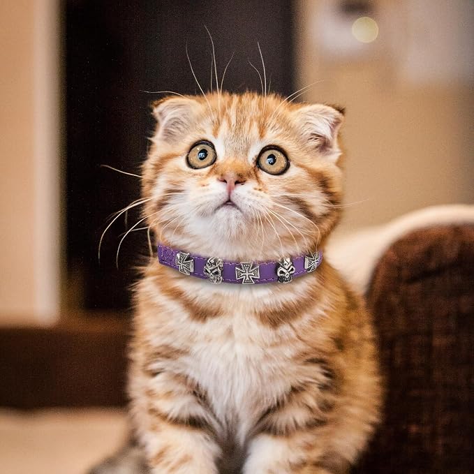 EXPAWLORER Leather Cat Collar for Girl Boy- Adjustable Pet Collar - Image 6