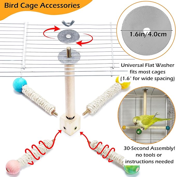 Large Bird Stand Perch Toy for Cage, Interactive Spinning Toys, Wooden Exercise - Image 3
