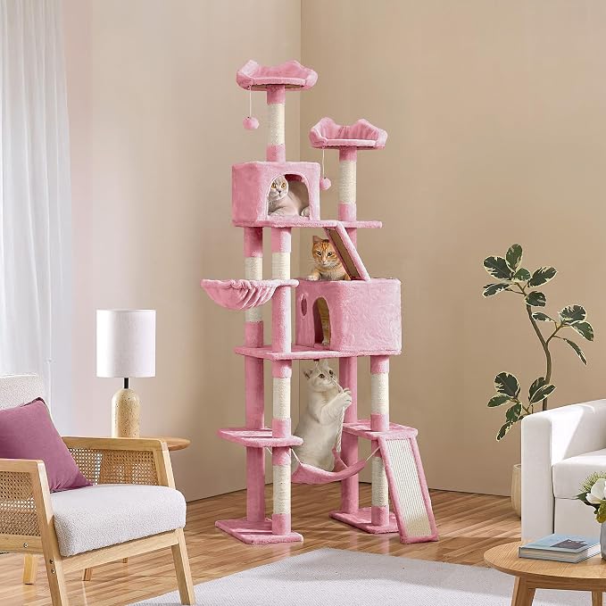 Yaheetech Cat Tree, 82.5in Super Tall Tower w/Cute Top Perches, Scratching Posts - Image 3