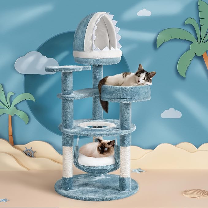 Yaheetech 45.5in Ocean-Themed Cat Tree Multi-Level Cat Tower, Plush Pet - Image 3