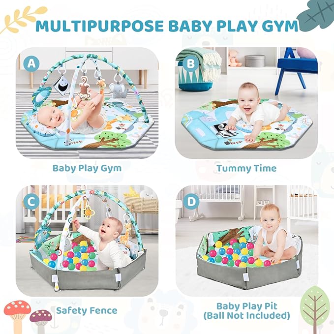 Baby Gym Play Mat, 8-in-1 Tummy Time Mat & Ball Pit - Image 3