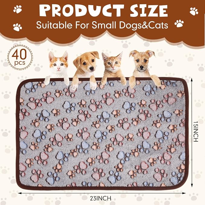 Chumia 40 Pcs Blankets Soft Fluffy Fleece Washable Pet Dog Sleep mat Paw Print - Image 2