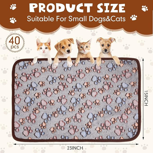 Chumia 40 Pcs Blankets Soft Fluffy Fleece Washable Pet Dog Sleep mat Paw Print - Image 2