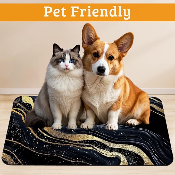 Dog Bowl Mat, Abstract Marbled Pet Feeding Mat - Image 2