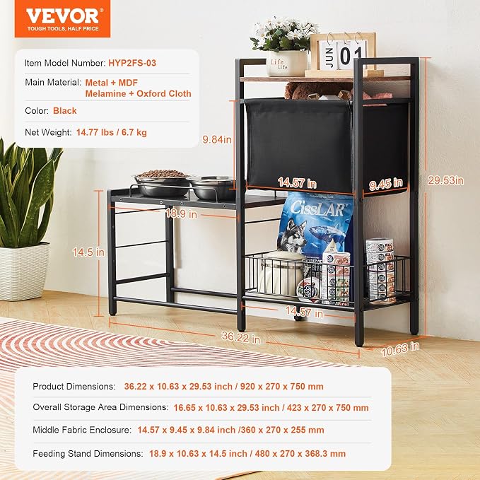 VEVOR Pet Feeding Station with Storage, 4 Height Adjustable Elevated Dog Bowl - Image 7
