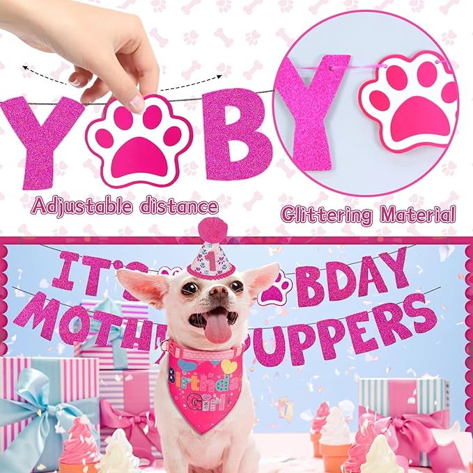 Hot-Pink Dog Birthday Party Supplies Pet Birthday Bandanas Girl Doggy Birthdays - Image 3