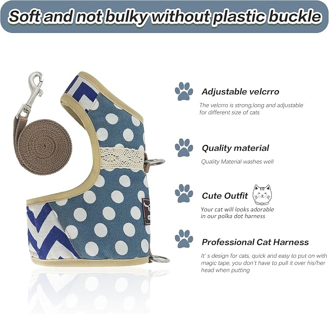 Cat Harness and Leash for Walking Escape Proof, Adjustable Cat Vest Harness - Image 3