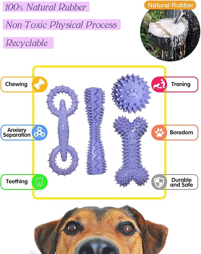 4 Pack Puppy Toys for 2-8 Months Puppies Cute Purple Teething Toys Soft Durable - Image 5